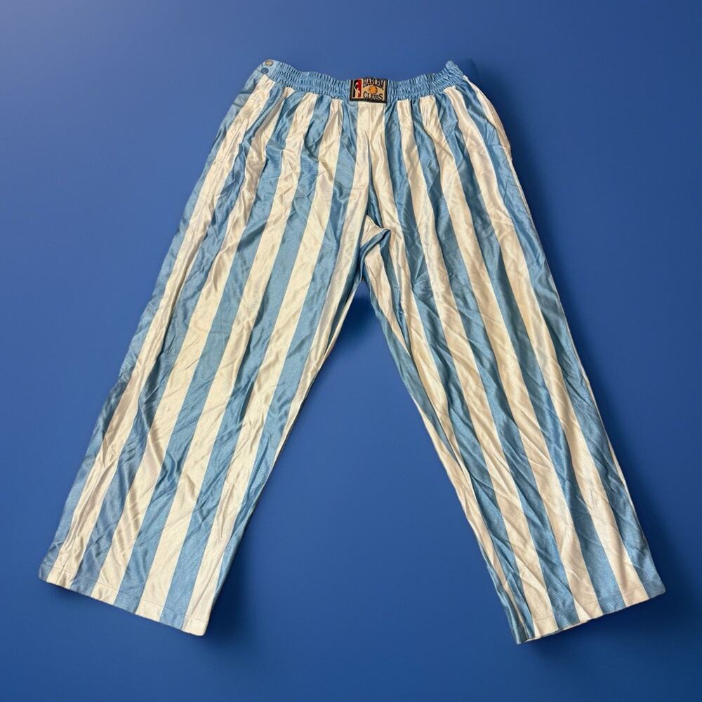 Vintage Harlem Clubs Warm Up Pants XL Blue White Stripe Snap Side 32x30